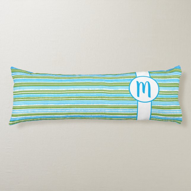 Coussins Longs Monogramme turquoise, bleu, vert et blanc (Devant)