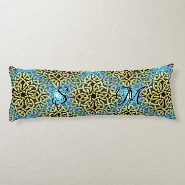 Coussins Longs Monogramme Victorian Golden Trim Aqua Arrière - pl (Dos)