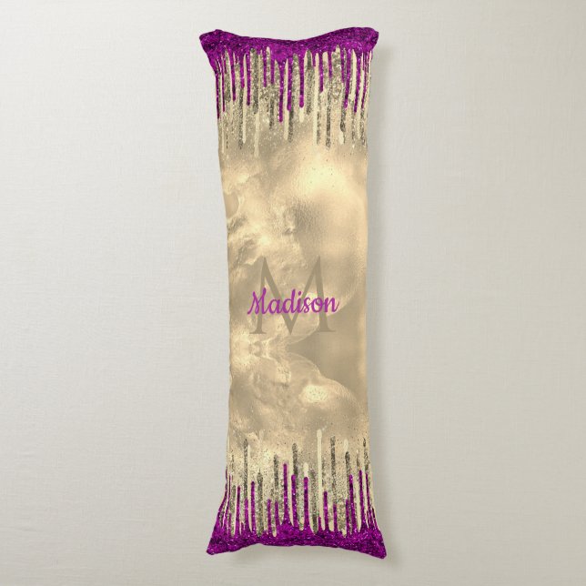 Coussins Longs Monographie de gouttes d'or et de rose chaud (Devant (Vertical))