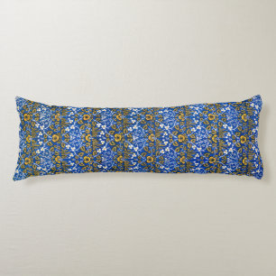 Coussins Longs Morris Vintage 1882 Fond Bleu Motif Floral