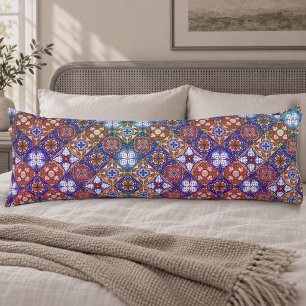 Coussins Longs Mosaïque de carreaux de Talavera rouge bleu élégan