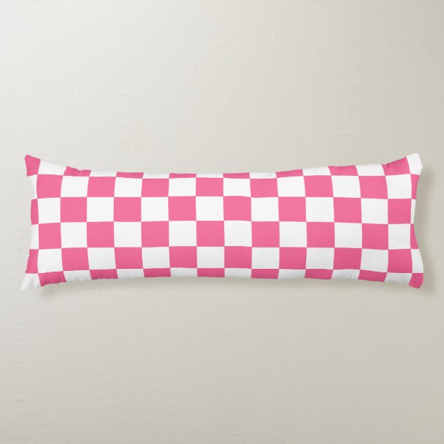 Coussins Longs Motif à carreaux à damier rose et blanc (Devant)