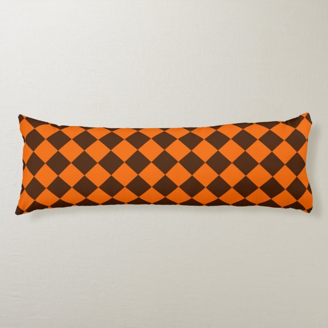 Coussins Longs Motif à carreaux diamant marron orange (Devant)