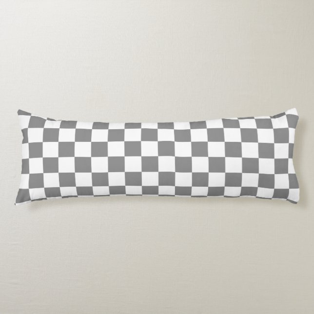 Coussins Longs Motif à carreaux gris cendré et blanc (Devant)