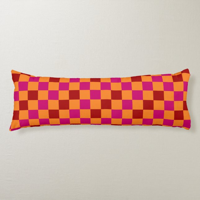 Coussins Longs Motif à carreaux rouge orange rose  (Devant)