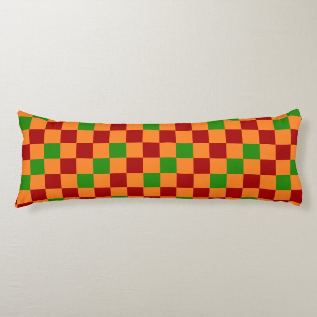Coussins Longs Motif à carreaux rouge orange vert  (Devant)