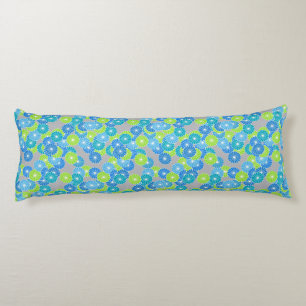 Coussins Longs Motif à fleurs Art Déco - bleu et vert citron