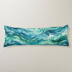 Coussins Longs Motif Abstrait Aquarelle Océan Sarcelle