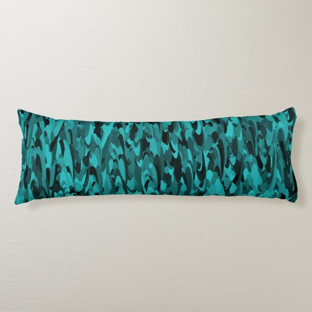 Coussins Longs Motif Abstrait Sarcelle Noir (Devant)