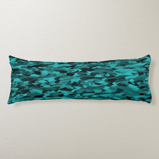 Coussins Longs Motif Abstrait Sarcelle Noir (Devant)