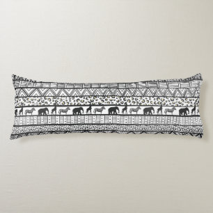 Coussins Longs Motif africain tribal noir blanc