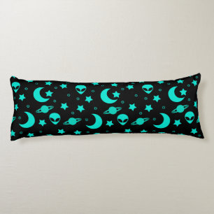Coussins Longs Motif Alien turquoise avec étoiles et lunes