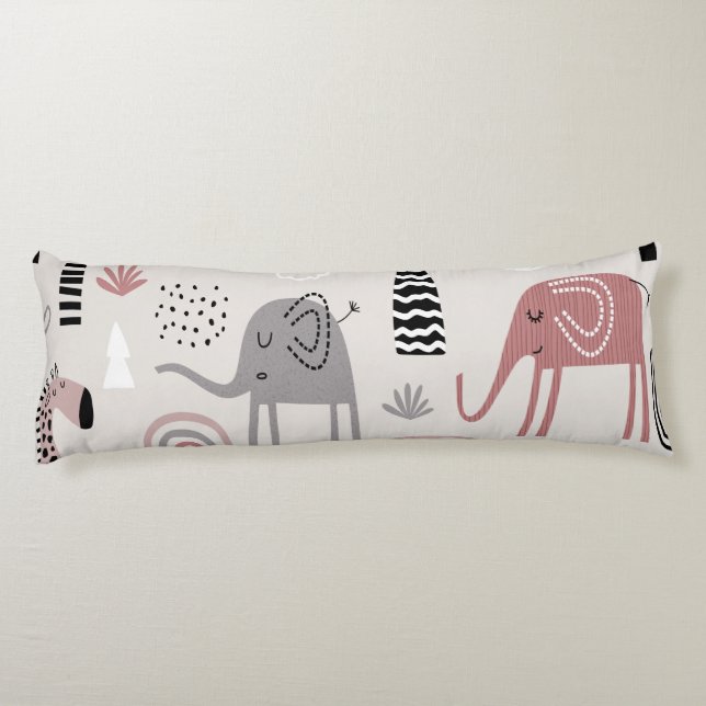 Coussins Longs motif avec des éléphants et des girafes mignons gé (Dos)