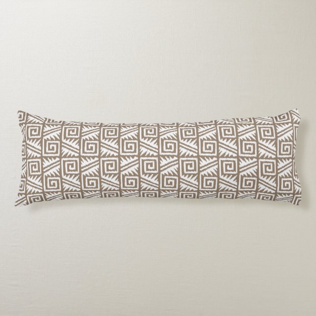 Coussins Longs Motif Aztec Ikat - Taupe Brun et Crème (Devant)