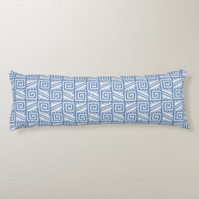 Coussins Longs Motif aztèque d'Ikat - bleu et blanc de ciel (Dos)