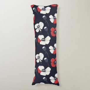 Coussins Longs Motif blanc avec accents rouge et bleu