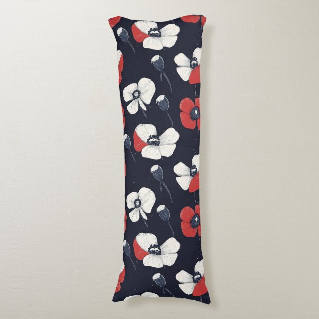 Coussins Longs Motif blanc avec accents rouge et bleu (Devant (Vertical))