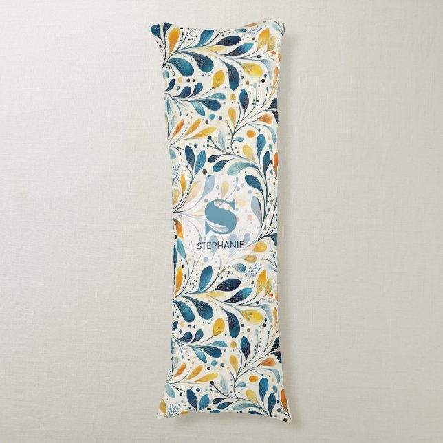 Coussins Longs Motif bleu et or Paisley Leaf (2) (Devant (Vertical))