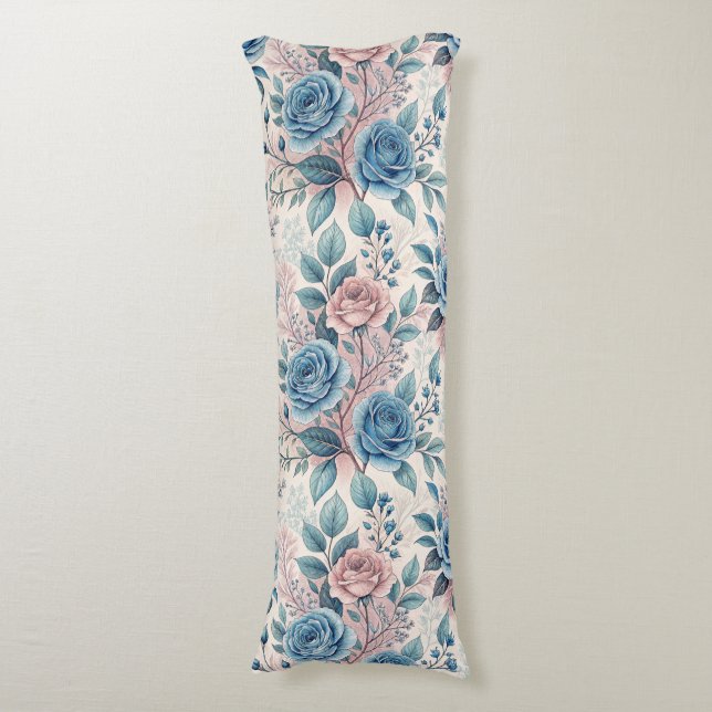 Coussins Longs Motif bleu et rose sur blanc doux (Devant (Vertical))