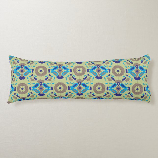Coussins Longs motif bleu et vert sur arrière - plan vert (Devant)