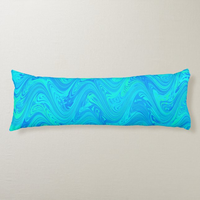 Coussins Longs Motif bleu vert marbré (Devant)