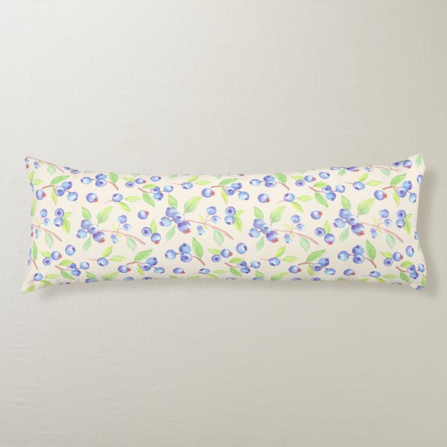 Coussins Longs Motif botanique de myrtille à l'aquarelle mignon (Devant)