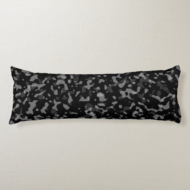 Coussins Longs Motif branché de camouflage noir et gris (Devant)