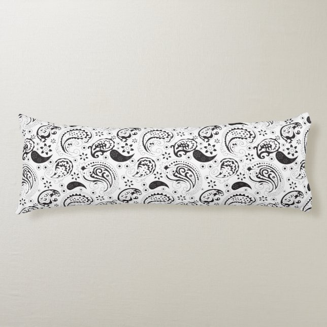 Coussins Longs Motif cachemire noir et blanc – Art textile élégan (Devant)