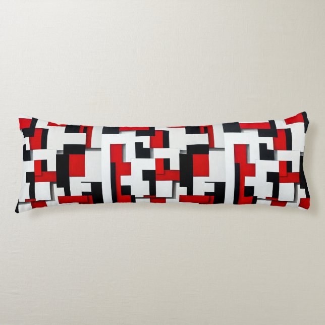 Coussins Longs Motif carré rouge et noir (Devant)