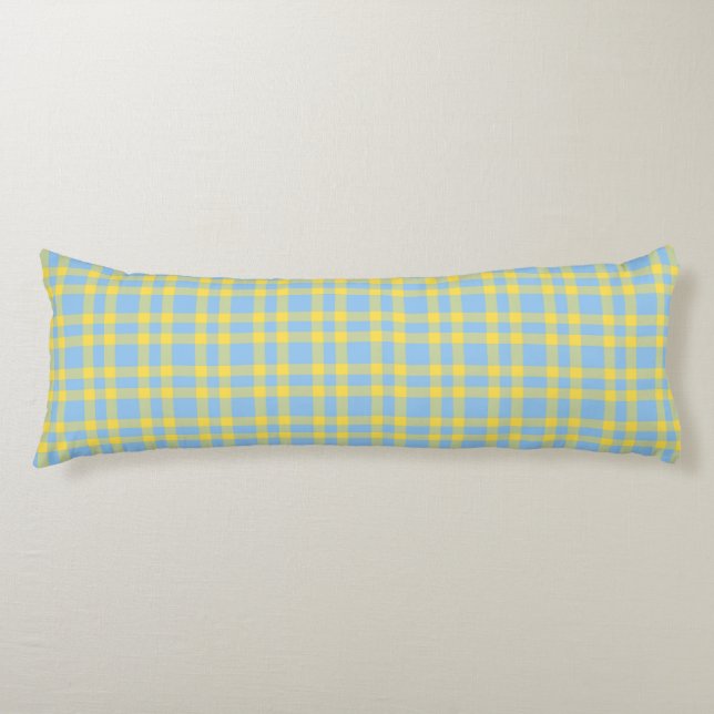 Coussins Longs Motif carreaux bleu jaune (Devant)
