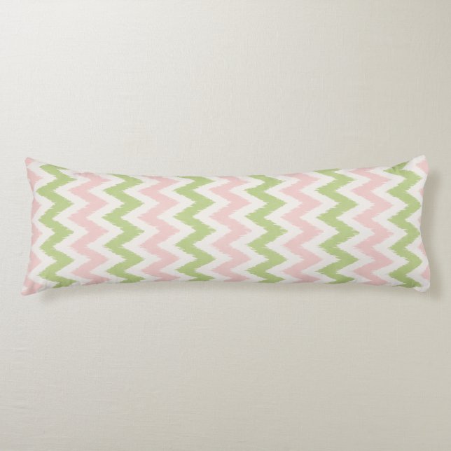Coussins Longs Motif chevron géométrique rose et vert chic (Devant)