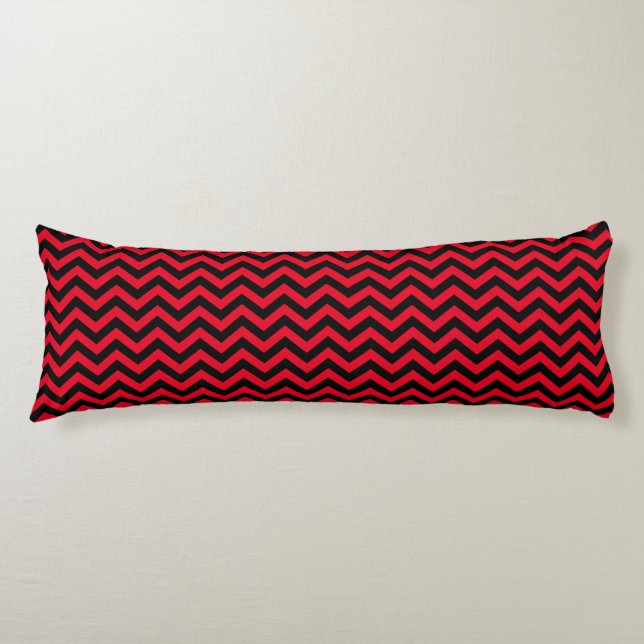 Coussins Longs Motif Chevron rouge et noir (Devant)