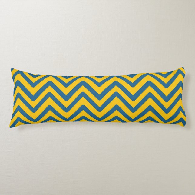 Coussins Longs Motif Chevron Vintage bleu jaune (Devant)