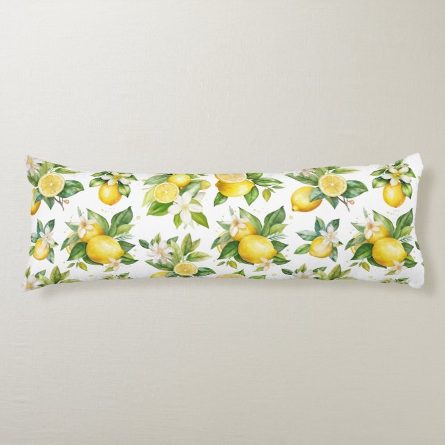 Coussins Longs Motif citron, Fleurs de citron, Feuilles, Citrus (Devant)