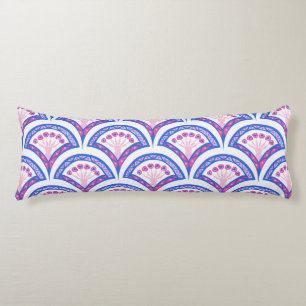 Coussins Longs motif damassé floral bleu