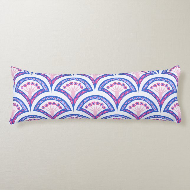 Coussins Longs motif damassé floral bleu (Devant)