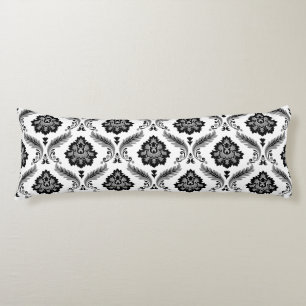 Coussins Longs Motif Damassé Rococo Gris Noir Blanc