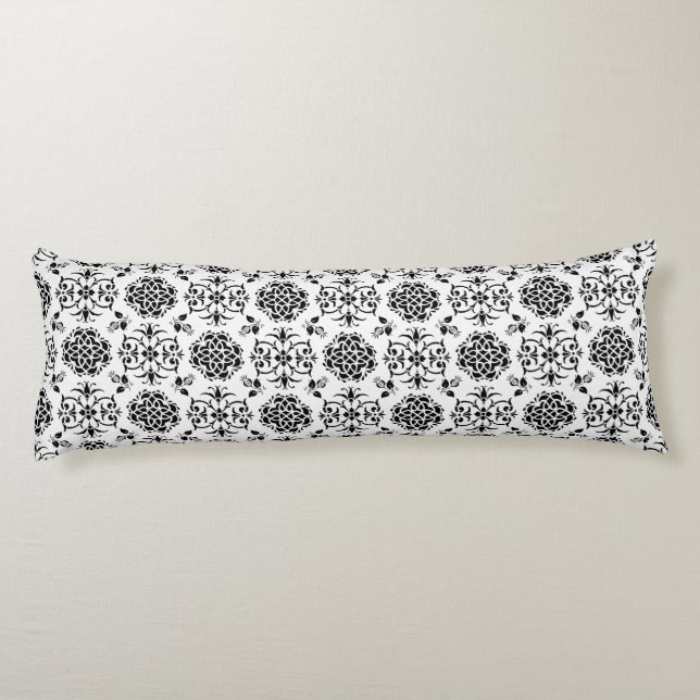 Coussins Longs Motif damassé vintage noir et blanc (Dos)