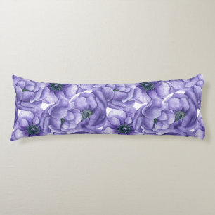 Coussins Longs Motif d'aquarelle de fleurs d'anémone violet