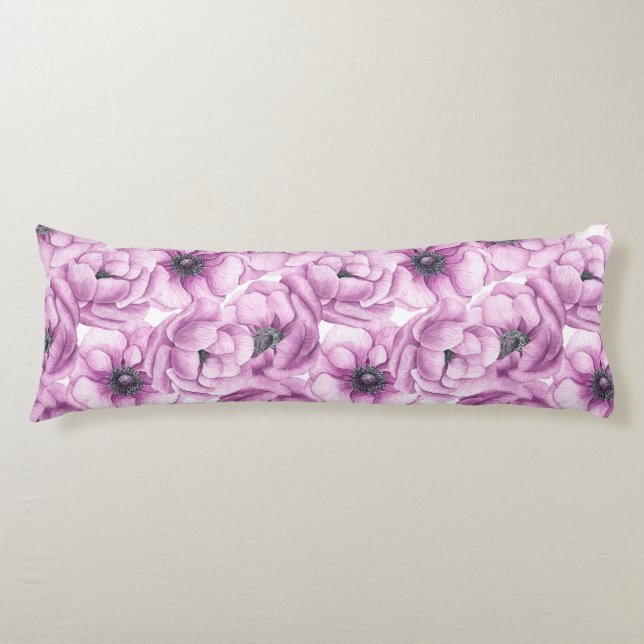 Coussins Longs Motif d'aquarelle des fleurs d'anémone (Devant)