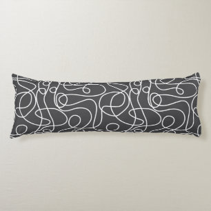 Coussins Longs Motif d'art Doodline Blanc sur Graphite