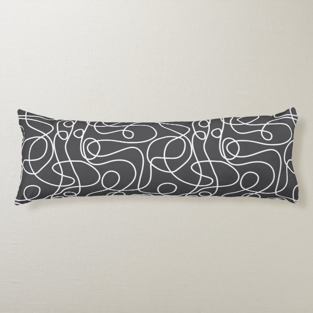 Coussins Longs Motif d'art Doodline | Blanc sur Graphite (Devant)