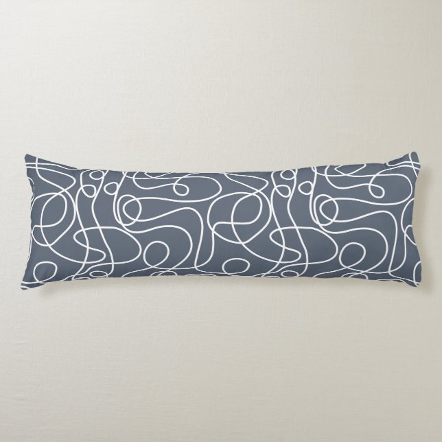 Coussins Longs Motif d'art Doodline | Blanc sur gris bleu (Devant)