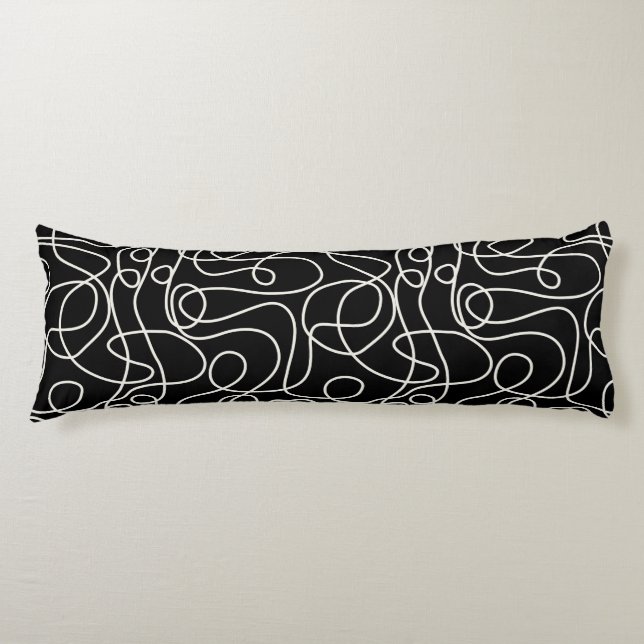 Coussins Longs Motif d'art Doodline | Crème sur noir (Devant)