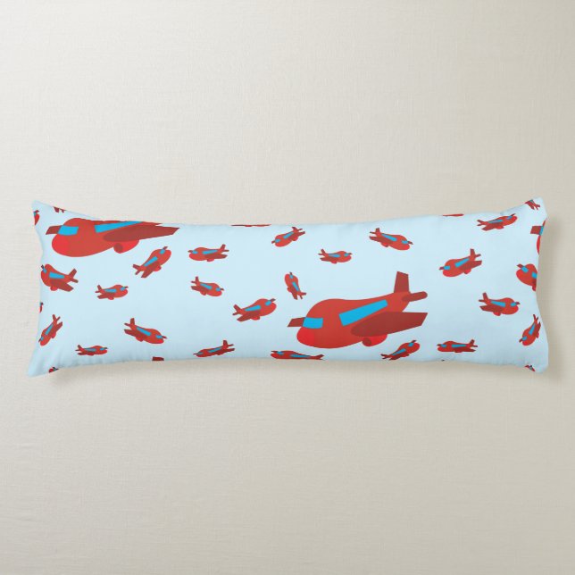 Coussins Longs Motif d'avion rouge et bleu (Devant)