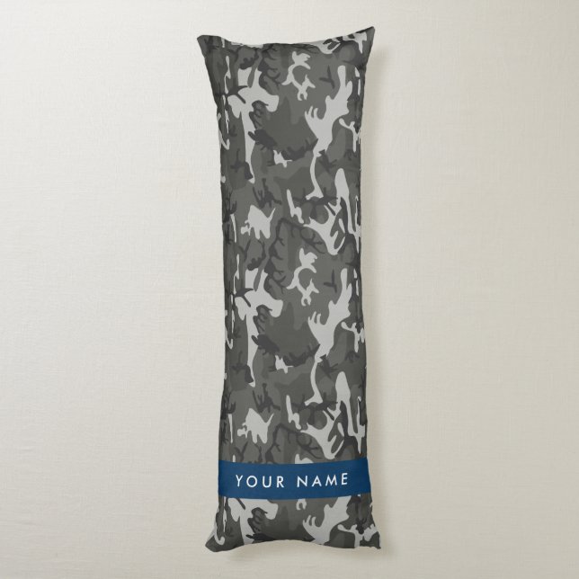 Coussins Longs Motif de camouflage gris, Votre nom, Personnaliser (Dos (Vertical))