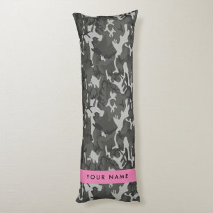 Coussins Longs Motif de camouflage gris, Votre nom, Personnaliser