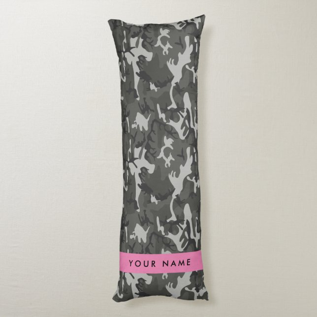 Coussins Longs Motif de camouflage gris, Votre nom, Personnaliser (Dos (Vertical))