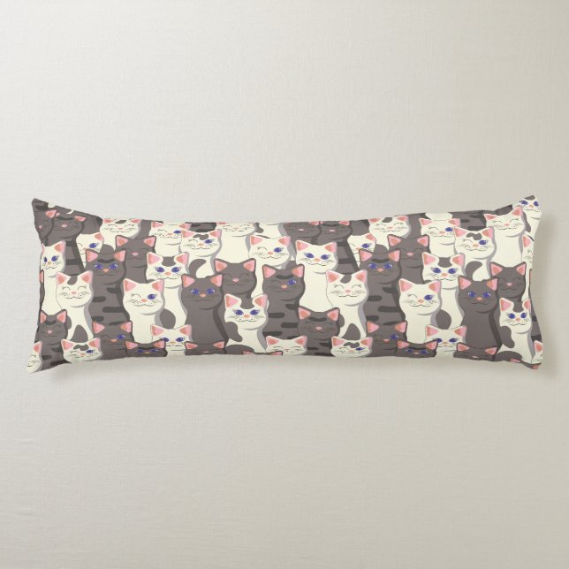 Coussins Longs Motif de chats blancs et gris (Devant)