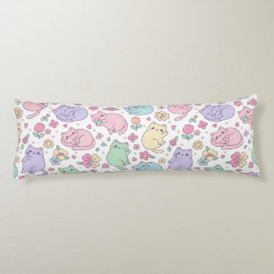 Coussins Longs Motif de chats et de fleurs Pastel Kawaii 